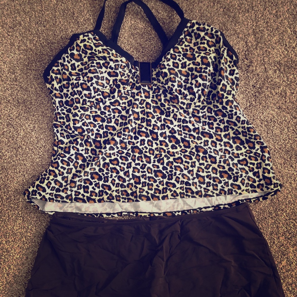 Leopard Print Bathing Suit with Skirt